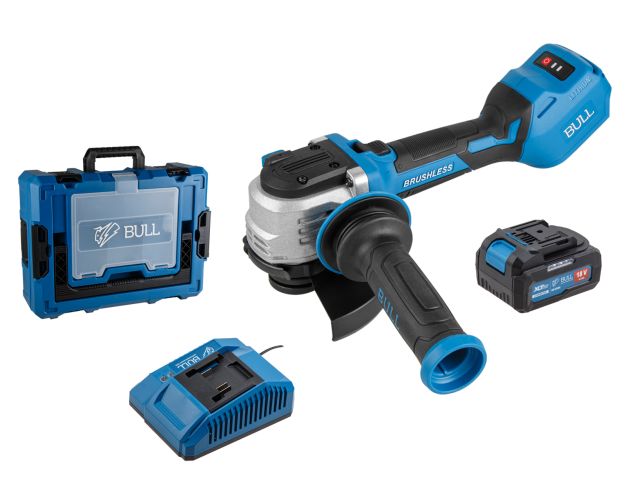 Аккум. углошлифмашина BULL CSG 1812-1 SR Xcase XLTpro 1x4 Ач БЕСЩЕТ, 125 мм, рег. об., 10 000 об/мин (Безредукторный тип, плав пуск, конст. 