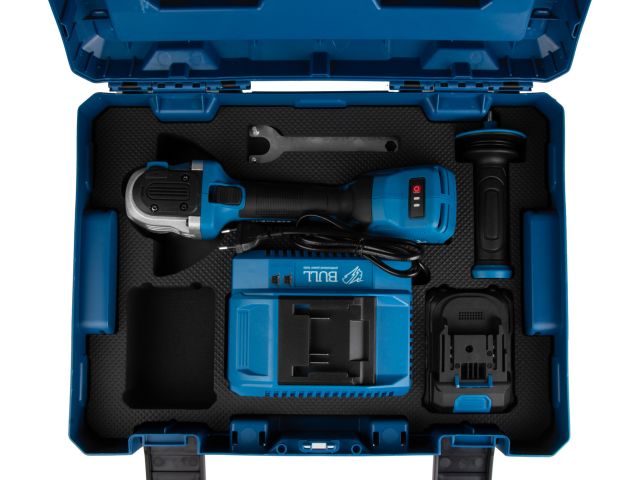 Аккум. углошлифмашина BULL CSG 1812-1 SR Xcase XLTpro 1x4 Ач БЕСЩЕТ, 125 мм, рег. об., 10 000 об/мин (Безредукторный тип, плав пуск, конст. 