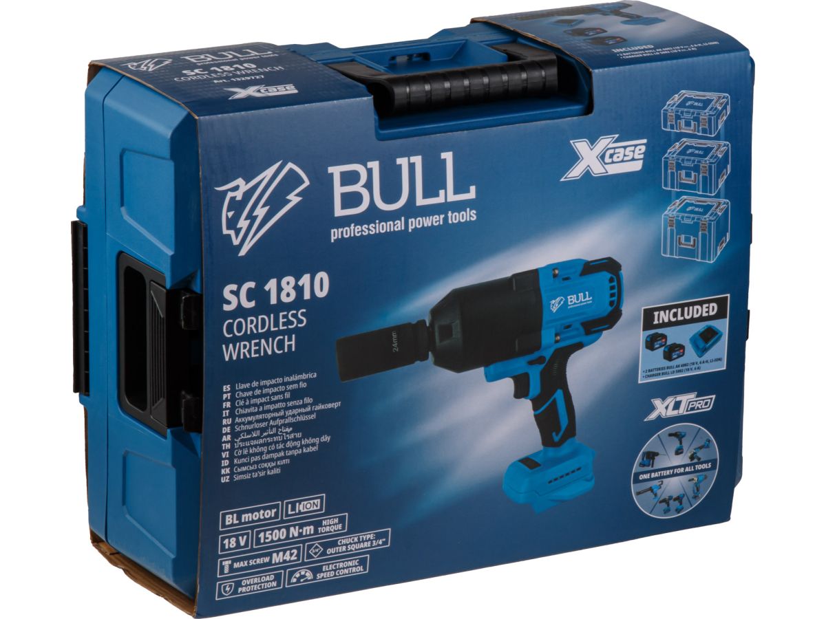 Аккум. ударный гайковерт BULL SC 1810 Xcase, XLTpro, БЕСЩЕТ., 18 В, 1500 Н*м, 3/4", 1х6 А*ч, з/у 6 А