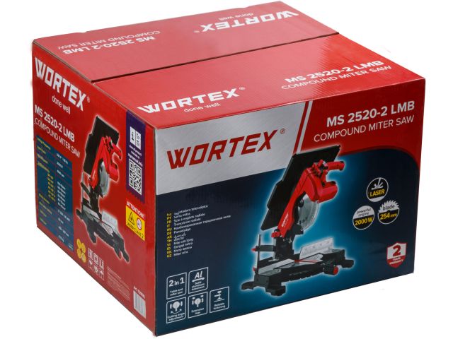 Торцовочная пила комбинированная WORTEX MS 2520-2 LMB в кор. 2000 Вт, 255 мм, глуб. 78 мм,  стол 60 (2000 Вт, 255х30.0 мм, глуб. до 78 мм, ш