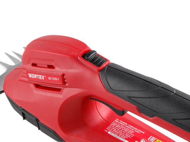 Аккум. ножницы садовые WORTEX SG 7215-1 в кор. + насадка-кусторез (7.2 В, 1 акк., 2.0 А/ч, Li-Ion, шир. 100 мм (для травы), длина 200 мм (ку