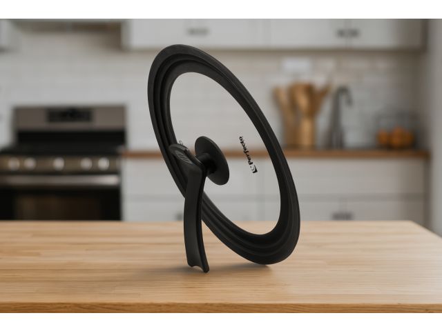 Крышка стеклянная универсальная, 240-260-280 мм, с ручкой-подставкой, CHEF, PERFECTO LINEA (Сразу три размера, ручка-подставка)