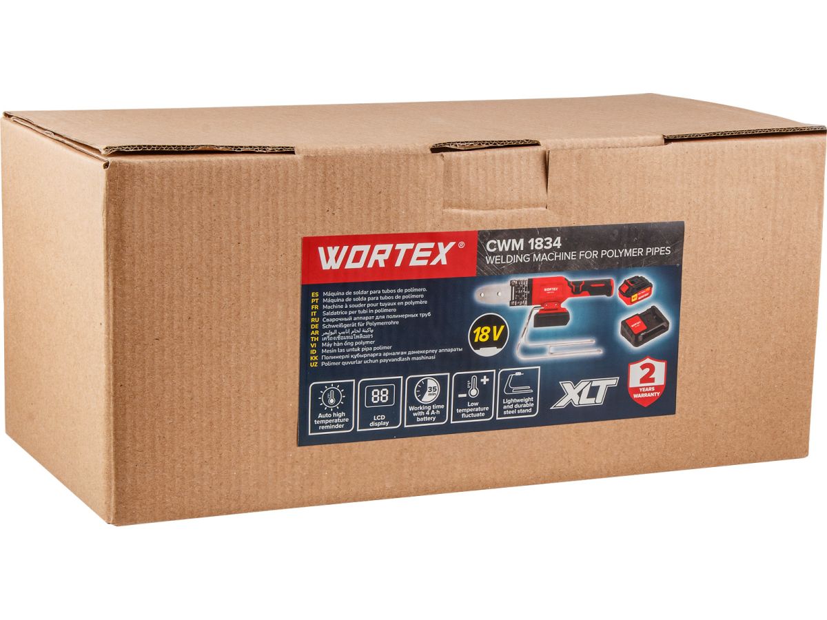 Аккум. сварочный аппарат для полимерных труб WORTEX CWM 1834 ALL1 XLT SET с акб и зу+3 насадки