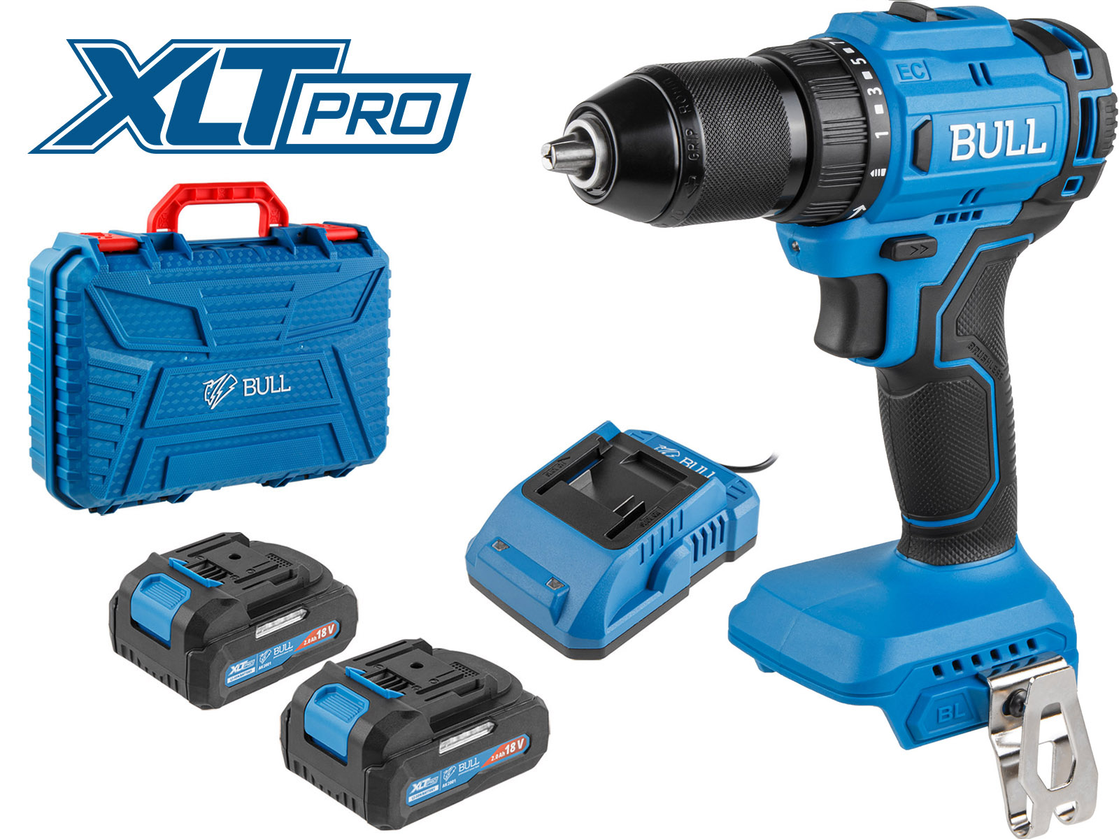 Аккум. дрель-шуруповерт BULL SR 1803 в чем. XLTpro БЕСЩЕТ., 2×2 А*ч, 18 В, 45 Н*м, БЗП 10 мм