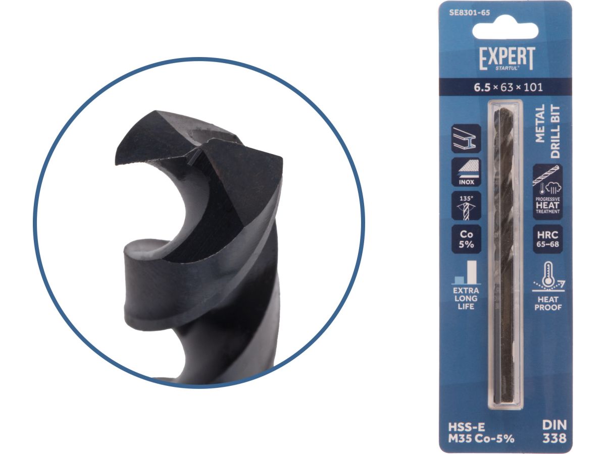 Сверло по металлу ц/х 6.5х63х101 мм HSS-Co Black EXPERT STARTUL