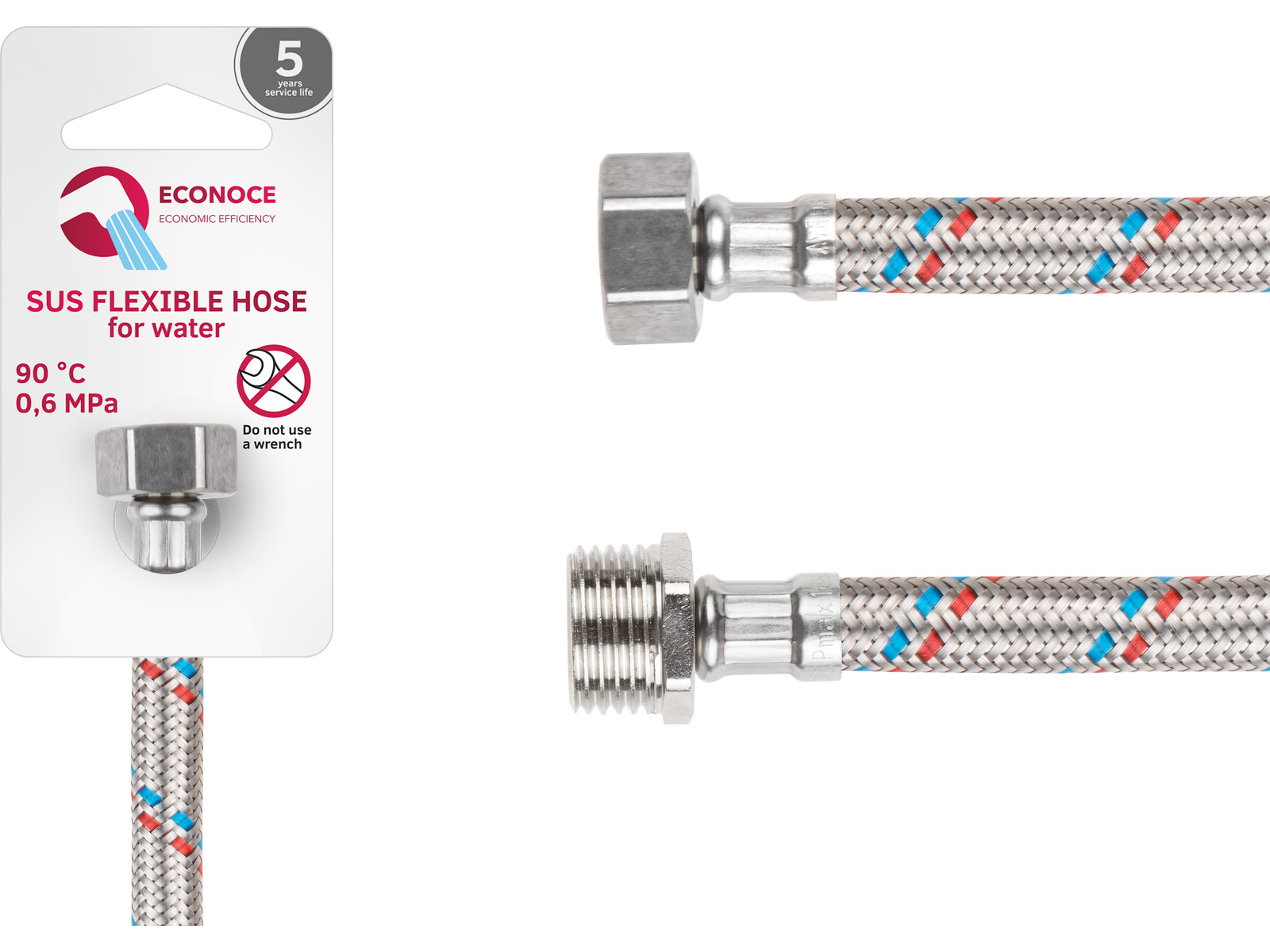 Подводка гибкая, SUS, гайка 1/2″ — штуцер 1/2″ 50см ECONOCE