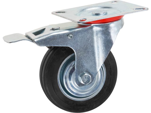 Опора колёсная d-100мм на площадке с фиксатором, резиновая STARFIX