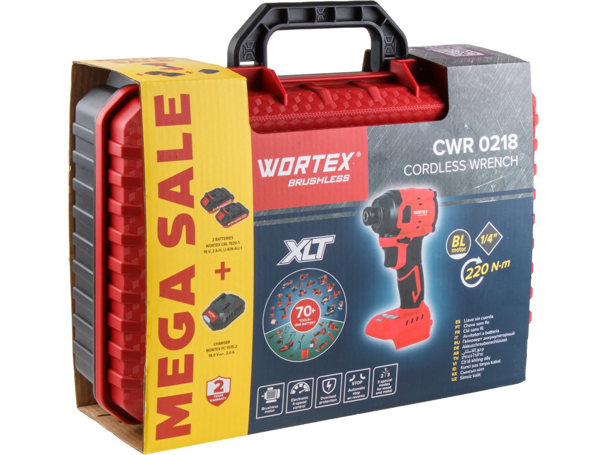 Аккум. ударный гайковерт/винтоверт WORTEX CWR 0218 в чем. XLT 2x2 А*ч, БЕСЩЕТ., 18 В, 220 Н*м