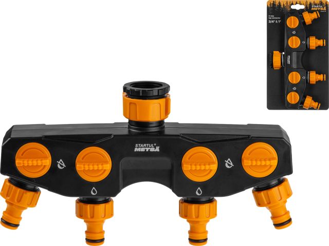 Разветвитель для шланга 4-канальный 3/4" и 1" STARTUL METSA (ST6013-19) (четырехканальный разделитель потоков, с регулятором напора)