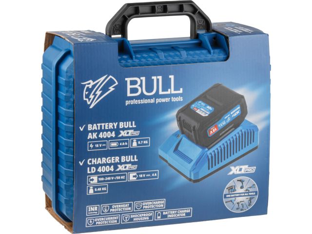 Набор аккумулятор 4 А*ч и зарядное устройство 1х4 А BULL XLTpro в чем. SET (18 В, АКБ 1х4 А*ч, Li-ion, З/У 1 слот, 4 А)
