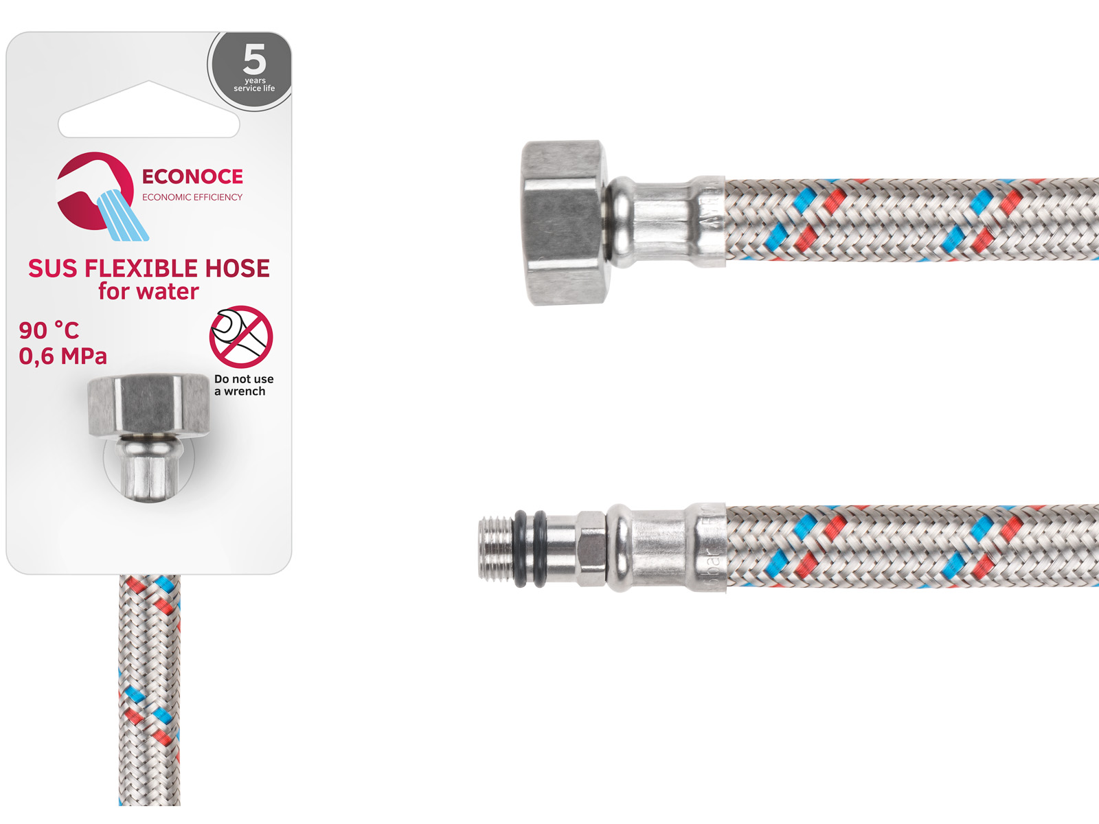 Подводка гибкая, SUS, иголка м10 короткая — гайка 1/2″ 80 см ECONOCE