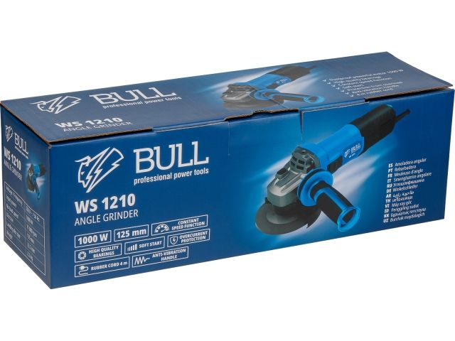 Одноручная углошлифмашина BULL WS 1210 в кор. 125 мм, 1000 Вт, плав. пуск., конст. эл. (11 000 об/мин, защита от перегрузки, защита от повто