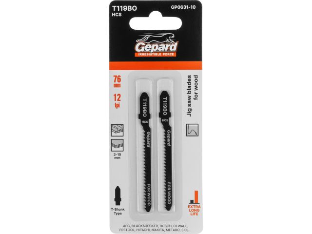 Пилка лобз. по дереву T119BO (2 шт.) GEPARD (пропил криволинейный, тонкий, для базовых работ)