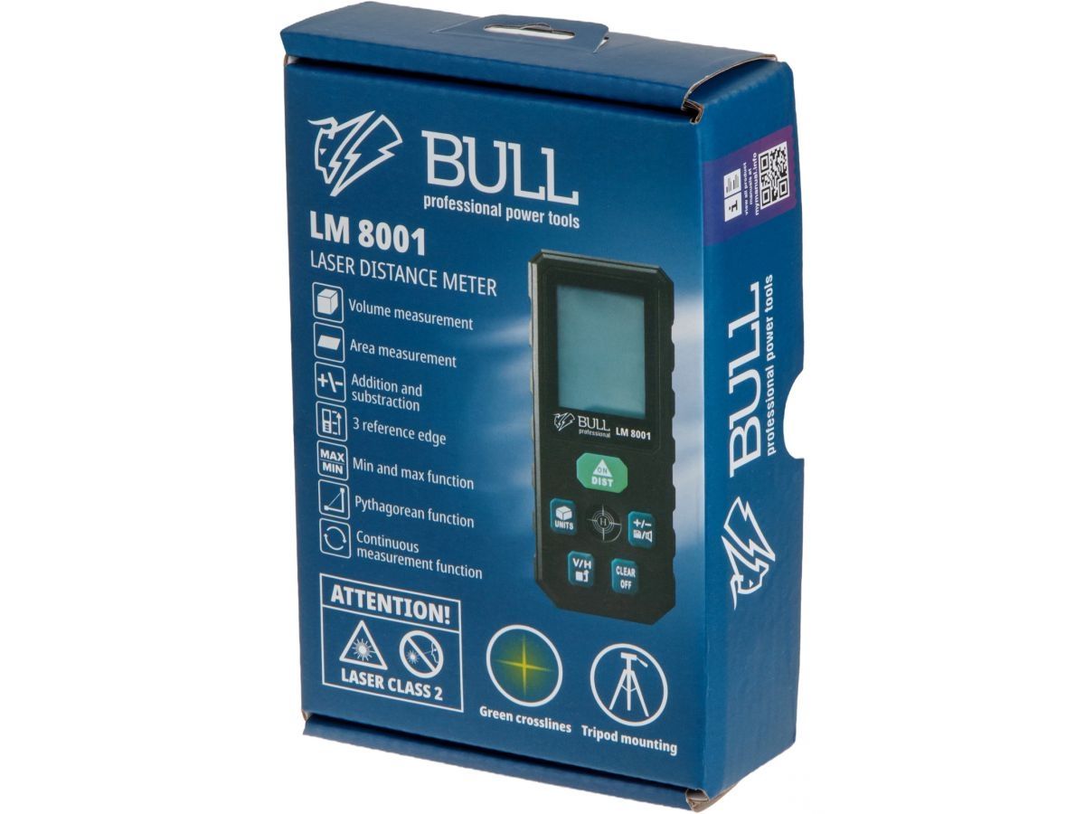 Дальномер лазерный BULL LM 8001 в кор. Проекция креста (зеленый), 0,08 – 80 м, +- 2 мм