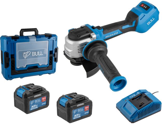 Аккум. углошлифмашина BULL CSG 1812-1 SR Xcase XLTpro 2x6 Ач БЕСЩЕТ, 125 мм, рег. об., 10 000 об/мин (Безредукторный тип, плав пуск, конст. 