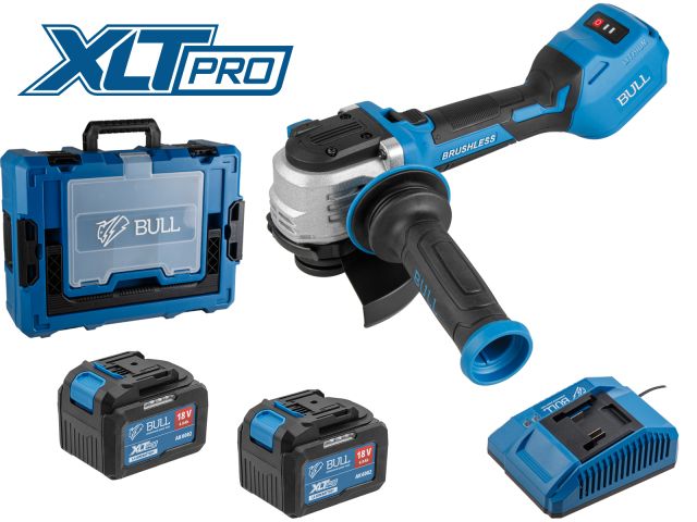 Аккум. углошлифмашина BULL CSG 1812-1 SR Xcase XLTpro 2x6 Ач БЕСЩЕТ, 125 мм, рег. об., 10 000 об/мин (Безредукторный тип, плав пуск, конст. 