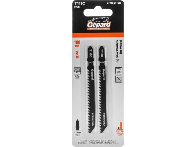 Пилка лобз. по дереву T111C (2 шт.) GEPARD (пропил прямой, грубый, для базовых работ)