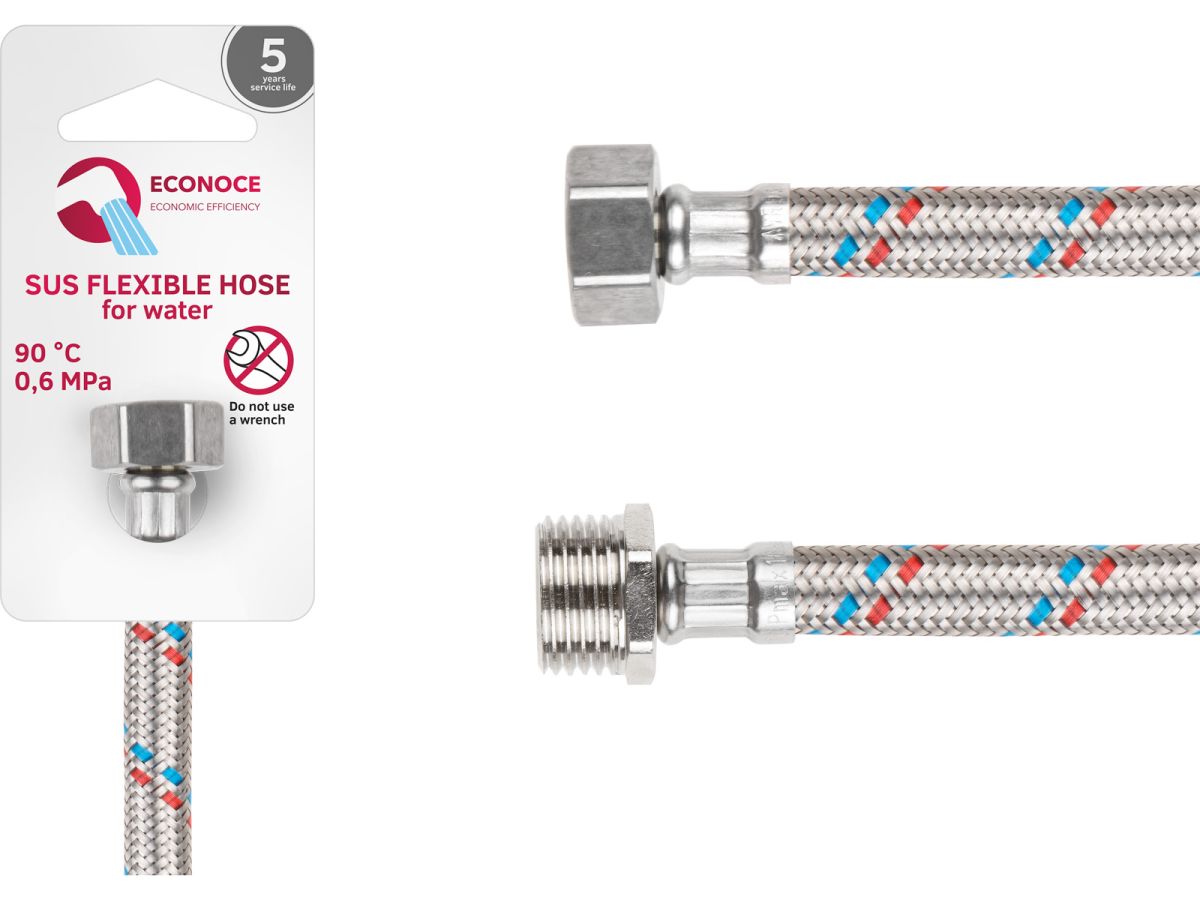 Подводка гибкая, SUS, гайка 1/2" - штуцер 1/2" 60см ECONOCE