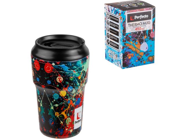 Термокружка, 450 мл, нержавеющая сталь, fun splash, серия 3D, PERFECTO LINEA (3D-принт на корпусе)