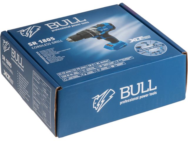 Аккум. дрель-шуруповерт BULL SR 1805 в кор. XLTpro SOLO БЕСЩЕТ., 18 В, 120 Н*м, БЗП(мет.) 13 мм (ОТГРУЗКА ТОЛЬКО ПО ЭТН/ЭТТН | Доп. функции: