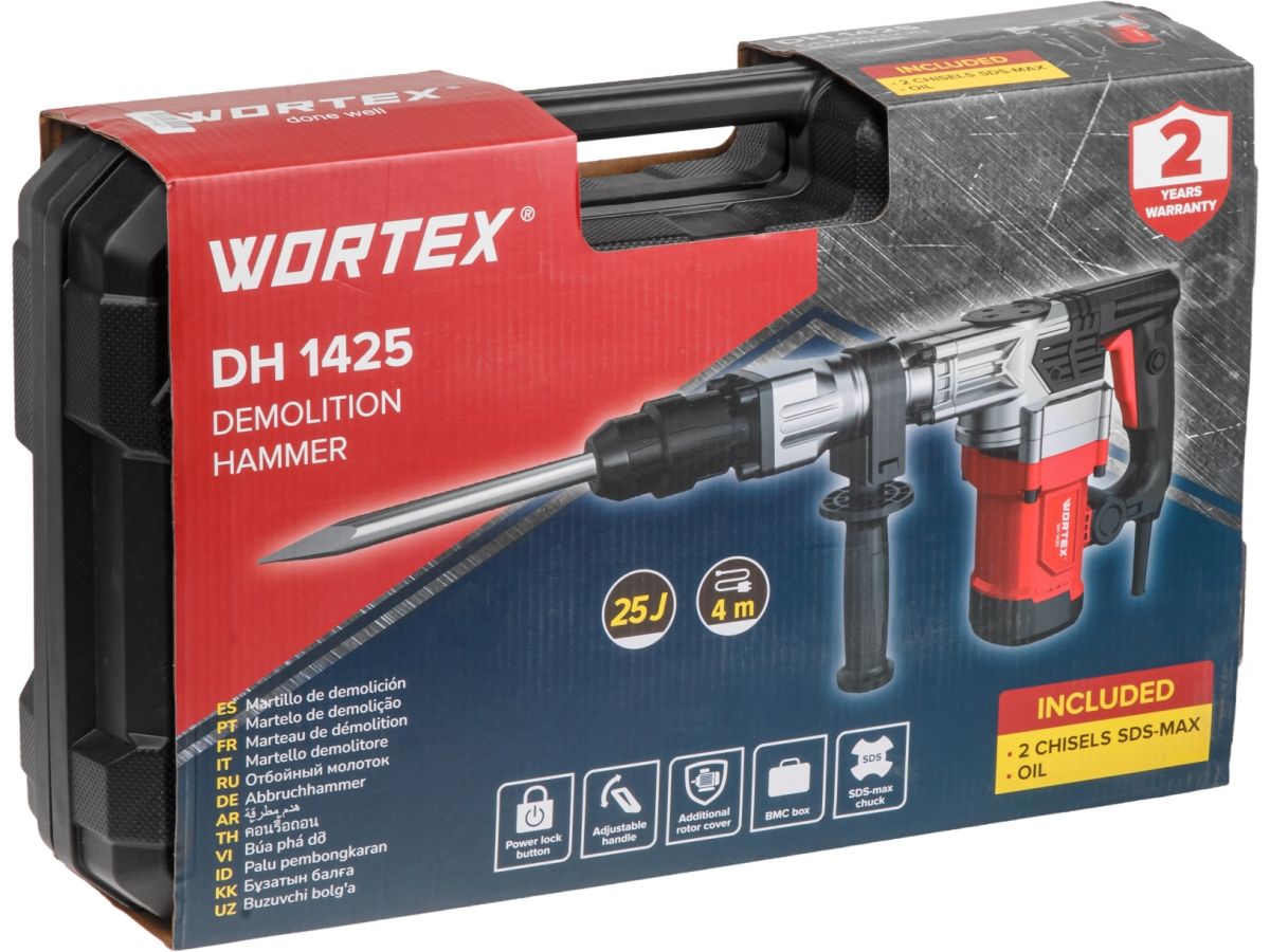 Отбойный молоток WORTEX DH 1425 в чем. 1400 Вт, 25 Дж, SDS-max, 3800 уд/мин