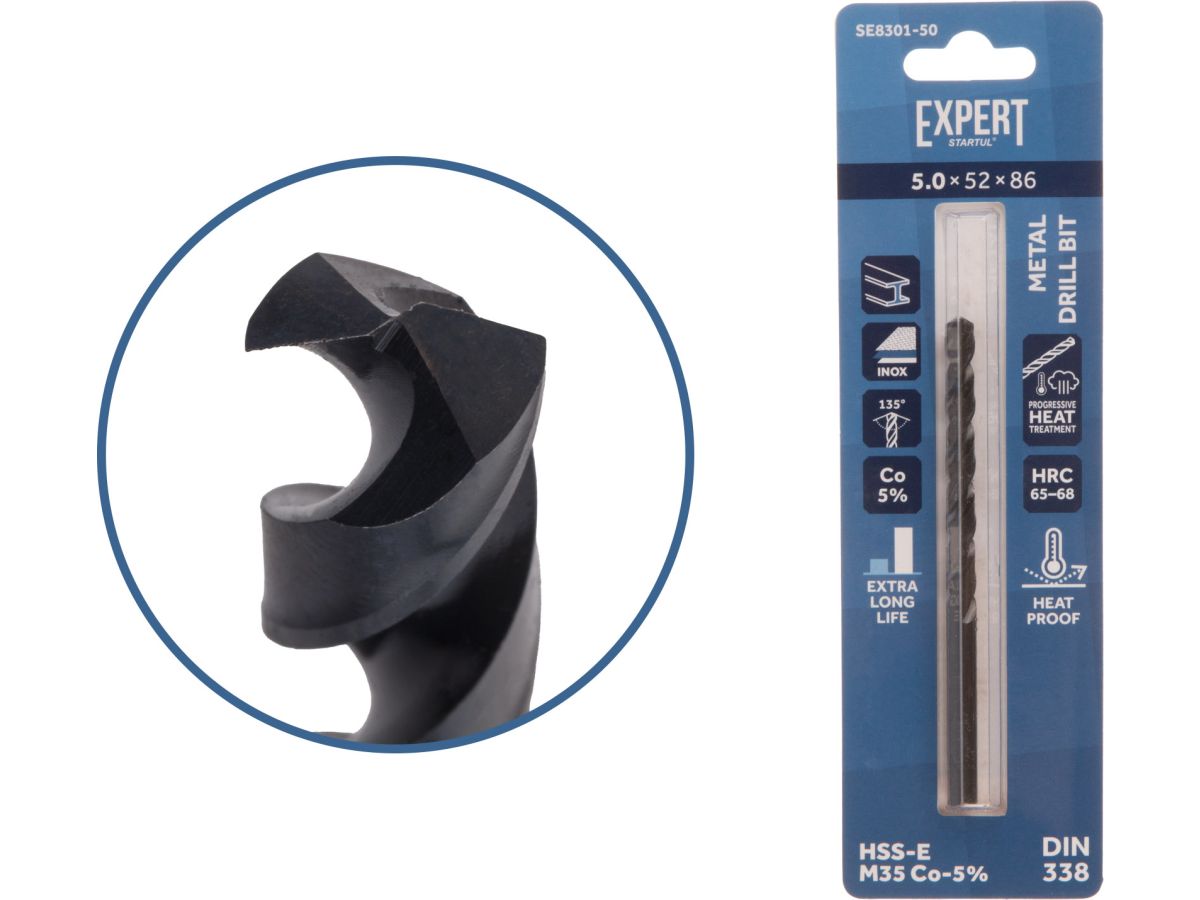 Сверло по металлу ц/х 5.0х52х86 мм HSS-Co Black EXPERT STARTUL