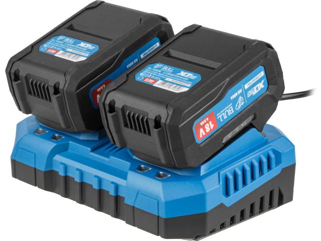 Набор аккумулятор 2х4 А*ч и зарядное устройство 2х4 А BULL XLTpro в чем. SET (18 В, 2x4 А*ч, Li-ion, З/У 2 слота, 2х4 А)