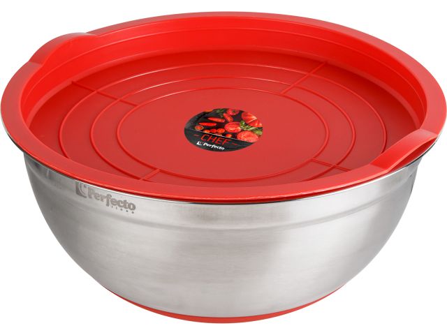 Миска для взбивания из нержавеющей стали, диаметр 28 см, с крышкой, серия CHEF, PERFECTO LINEA