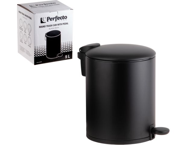 Ведро для мусора с педалью, 5 л, черное, серия Black Onyx, сталь, PERFECTO LINEA (с микролифтом)