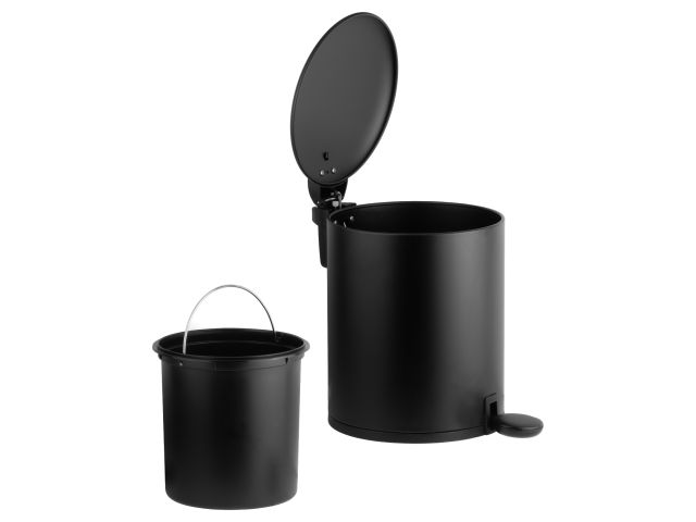 Ведро для мусора с педалью, 5 л, черное, серия Black Onyx, сталь, PERFECTO LINEA (с микролифтом)