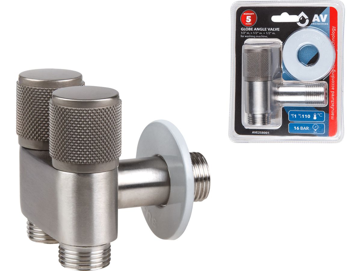 Кран вентильный угловой 1/2" нар. Х 1/2" нар. Х 1/2" нар. установочный, AV Engineering