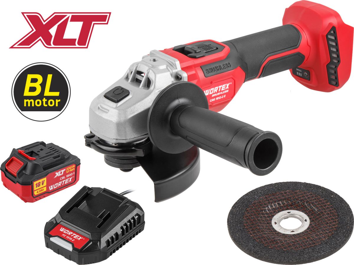 Аккум. углошлифмашина WORTEX CAG 1812-2 E в кор. XLT SET БЕСЩЕТ., 18 В, 125 мм, 3000-8500 об/мин