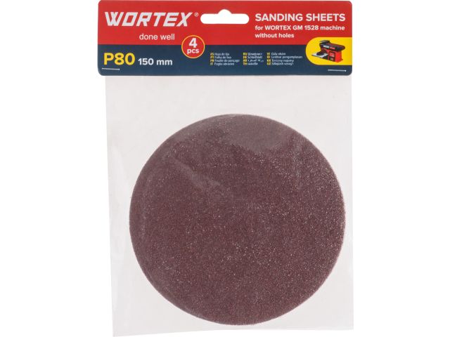 Шлифлист 150мм P80 без отв. 4 шт. для станка WORTEX GM 1528