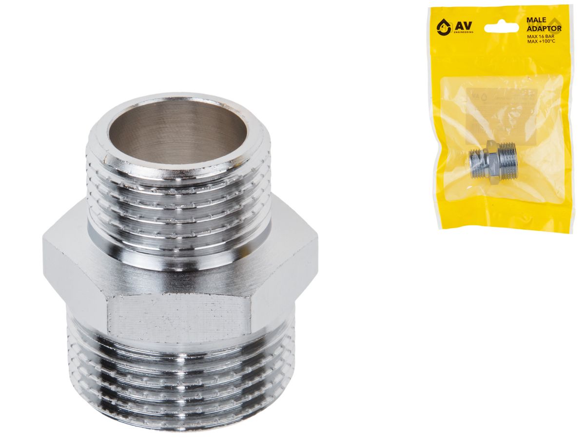Ниппель ред. 3/4" нар. х 1/2" нар. ХРОМ, AV Engineering (инд. упак.)