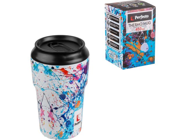 Термокружка, 450 мл, нержавеющая сталь, bright splash, серия 3D, PERFECTO LINEA (3D-принт на корпусе)
