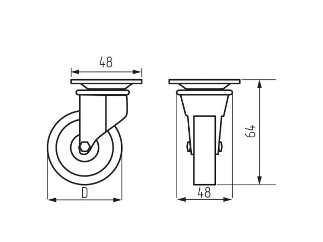 Опора колёсная резиновая d-50мм на площадке, серая STARFIX