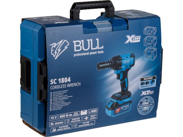 Аккум. ударный гайковерт BULL SC 1804 Xcase, XLTpro, БЕСЩЕТ., 18 В, 400 Н*м, 1/2", 2х4 А*ч, з/у 4 А (вес 2.0 кг)