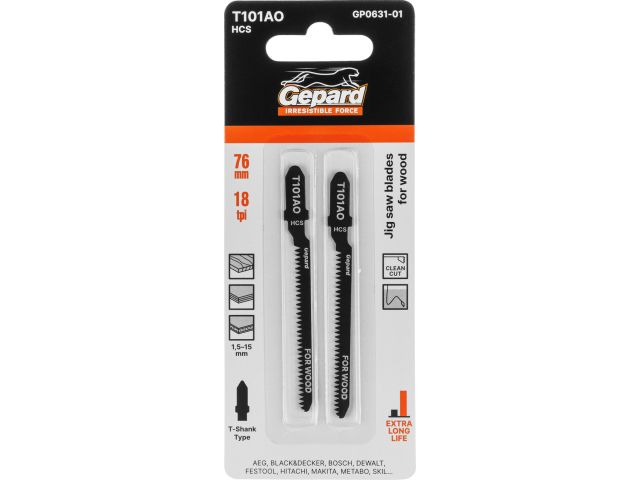 Пилка лобз. по дереву T101AO (2 шт.) GEPARD (пропил криволинейный, тонкий, аккуратный и чистый рез)