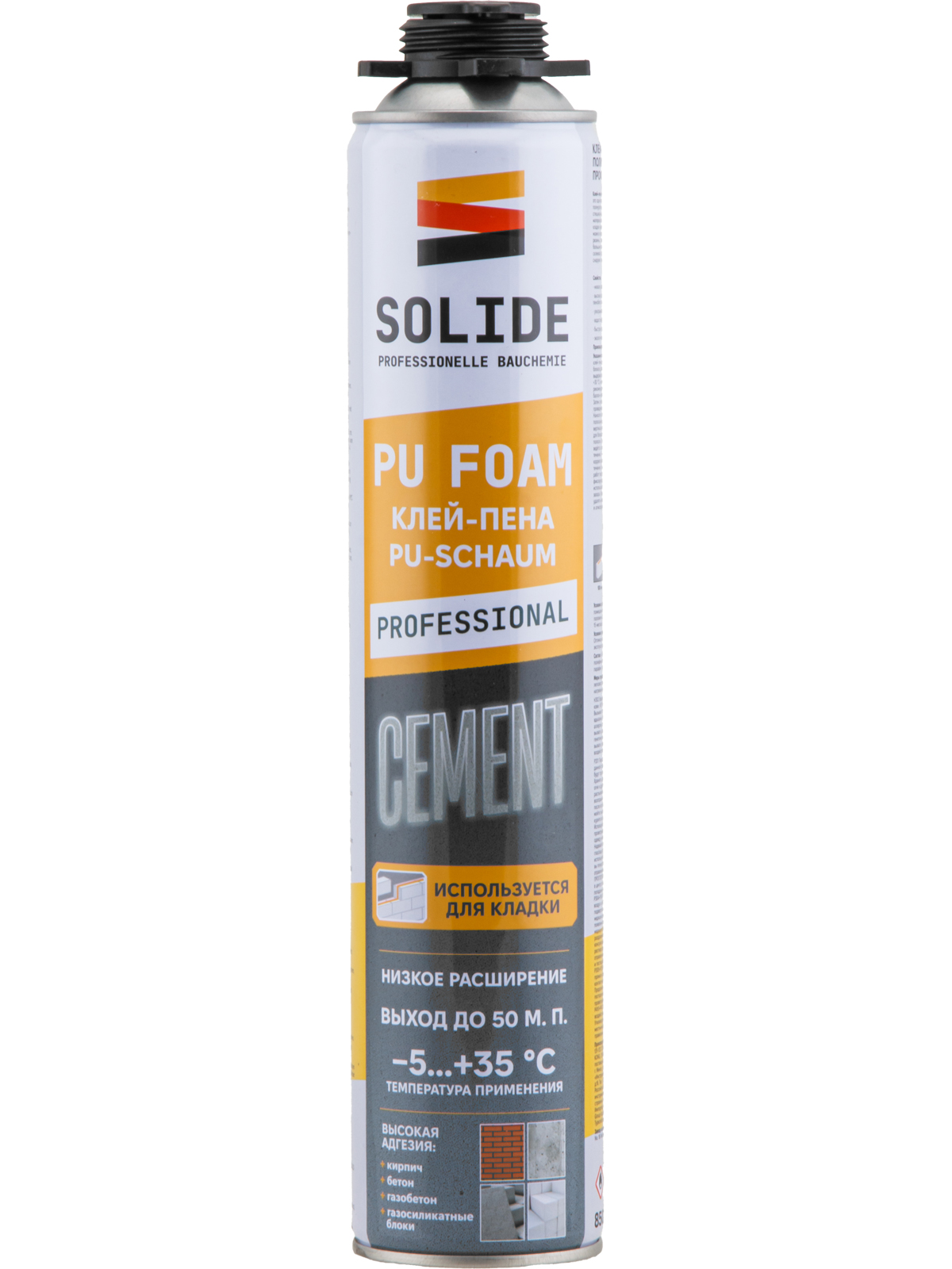 Клей-пена полиуретановая професс. SOLIDE Cement (850 мл)