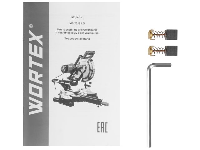 Торцовочная пила WORTEX MS 2518 LO в кор. 1800 Вт, 255 мм, 5000 об, глуб. до 90 мм, шир. до 340 мм (1800 Вт, 255 мм, 0°x90°: 340x90 мм, тене