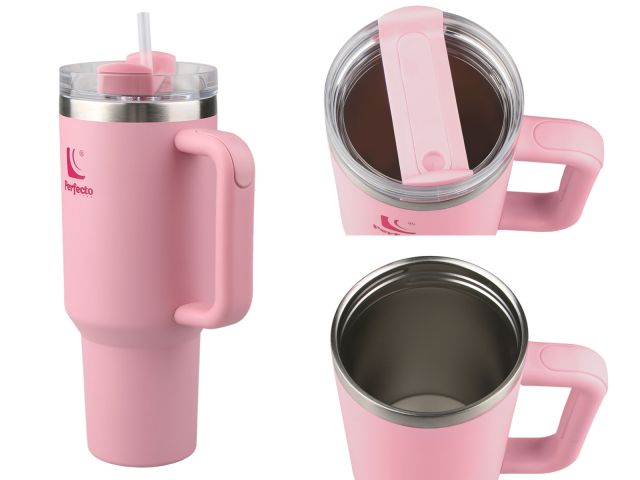 Термокружка c трубочкой, 1180 мл, нержавеющая сталь, honey peach, серия Styley, PERFECTO LINEA