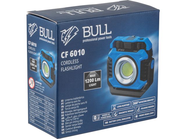 Фонарь светодиодный аккумуляторный BULL CF 6010 в кор. 80-1200 Лм, стробоскоп, магнит (3.7 В, 5 Ач, складная конструкция, 2700-8000 К, Power