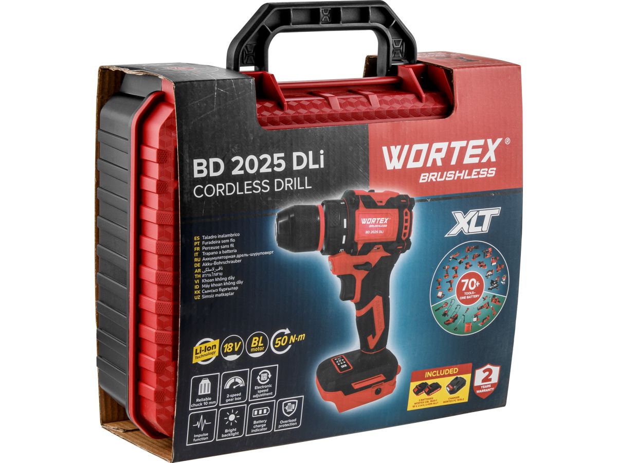 Аккум. дрель-шуруповерт WORTEX BD 2025 DLi в чем. ALL1 XLT БЕСЩЕТ, 18 В, 50 Н*м, 2х2 А*ч, БЗП 10 мм