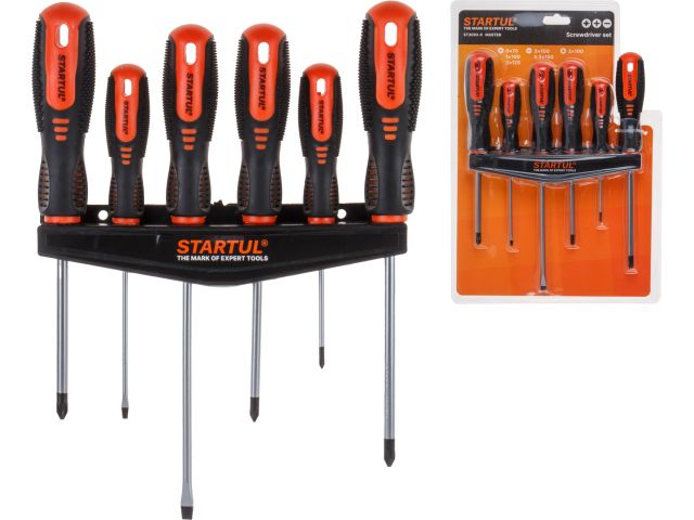 Набор отверток 6шт STARTUL MASTER (ST3093-6) (SL3х100,5,5х150 PZ2х100 PH0х75,1х100,2х125 
двухкомп. рукоятка Anti-Slip)