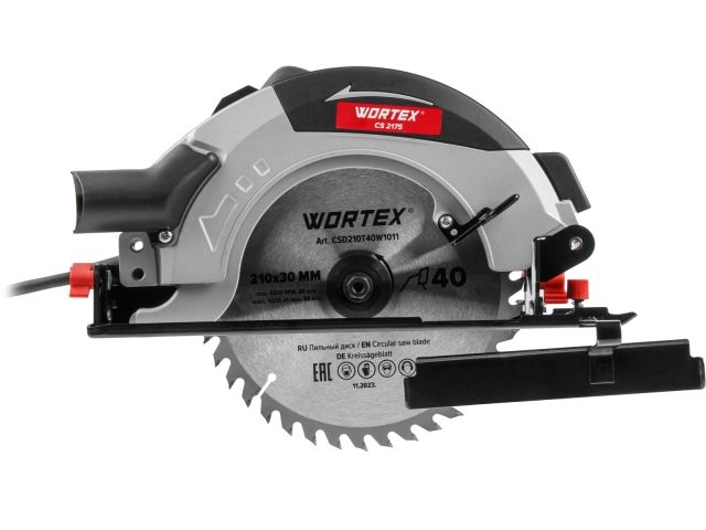 Циркулярная пила WORTEX CS 2175 в кор. 1900 Вт, 210 мм, до 75 мм (макс. глуб. пропила в дереве (90°/45°) 75/53 мм)