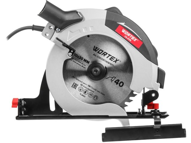 Циркулярная пила WORTEX CS 2175 в кор. 1900 Вт, 210 мм, до 75 мм (макс. глуб. пропила в дереве (90°/45°) 75/53 мм)