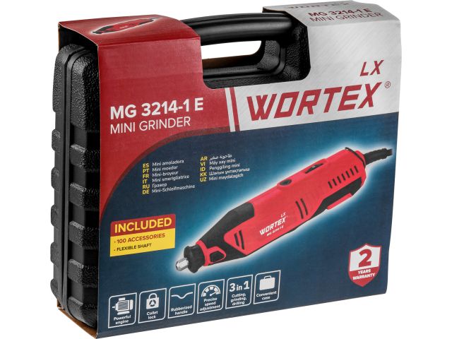 Гравер электрический WORTEX LX MG 3214-1 E в чем.+аксессуары 130 Вт,10000-35000 об/мин,цанги 3,0/3,2 (в чем. +100 аксесс., гибкий вал)