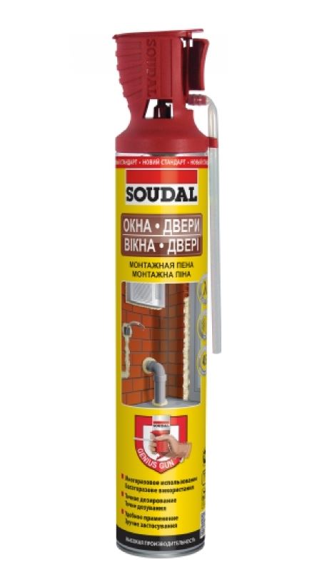 Пена монтажная «Soudal» ОКНА ДВЕРИ с аппликатором Genius Gun 750 мл