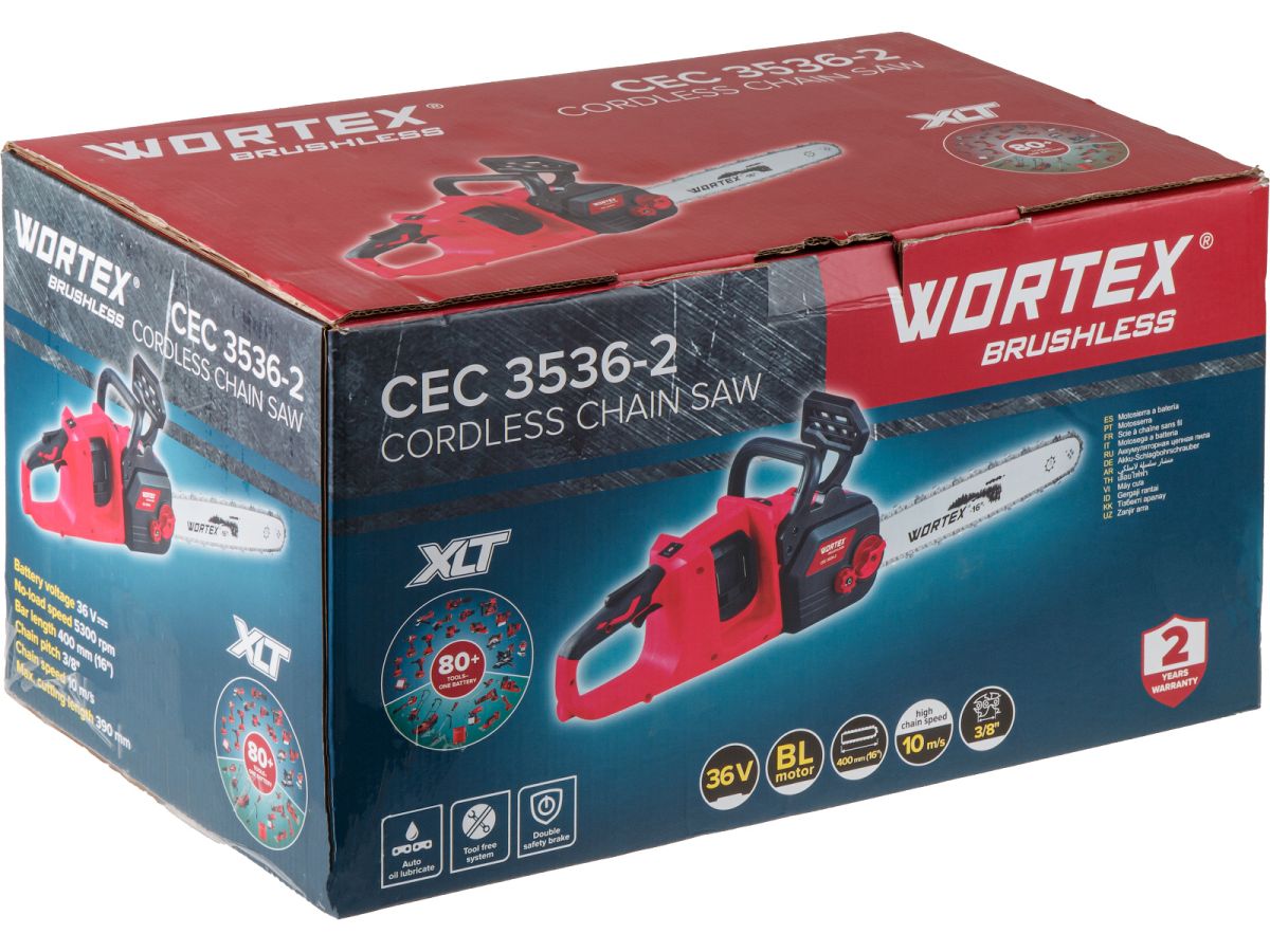 Аккум. пила цепная WORTEX CEC 3536-2 шина 40 см (16"), 3/8" LP, 1.3 мм ALL1 XLT SOLO БЕСЩЁТ, 18В+18В