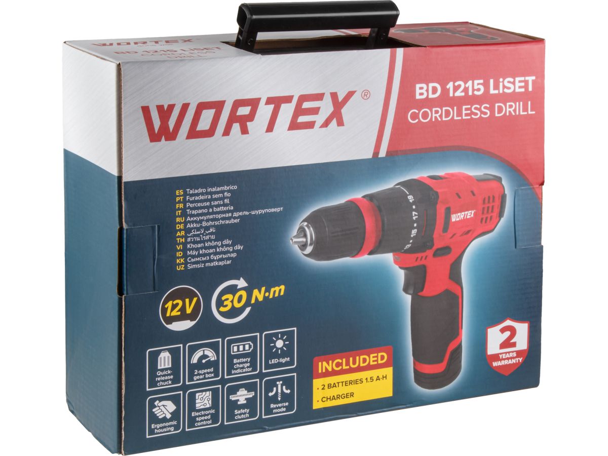Аккум. дрель-шуруповерт WORTEX BD 1215 LiSET в чем. 12 В, 30 Н*м, 2х1.5 А*ч, БЗП 10 мм
